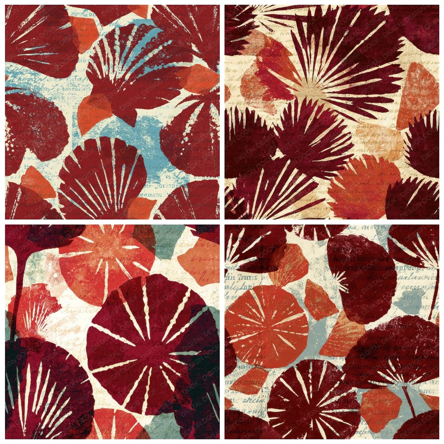 Woodblock Urchin Shell Claret Seamless Digital Paper Pack (DDD012604)