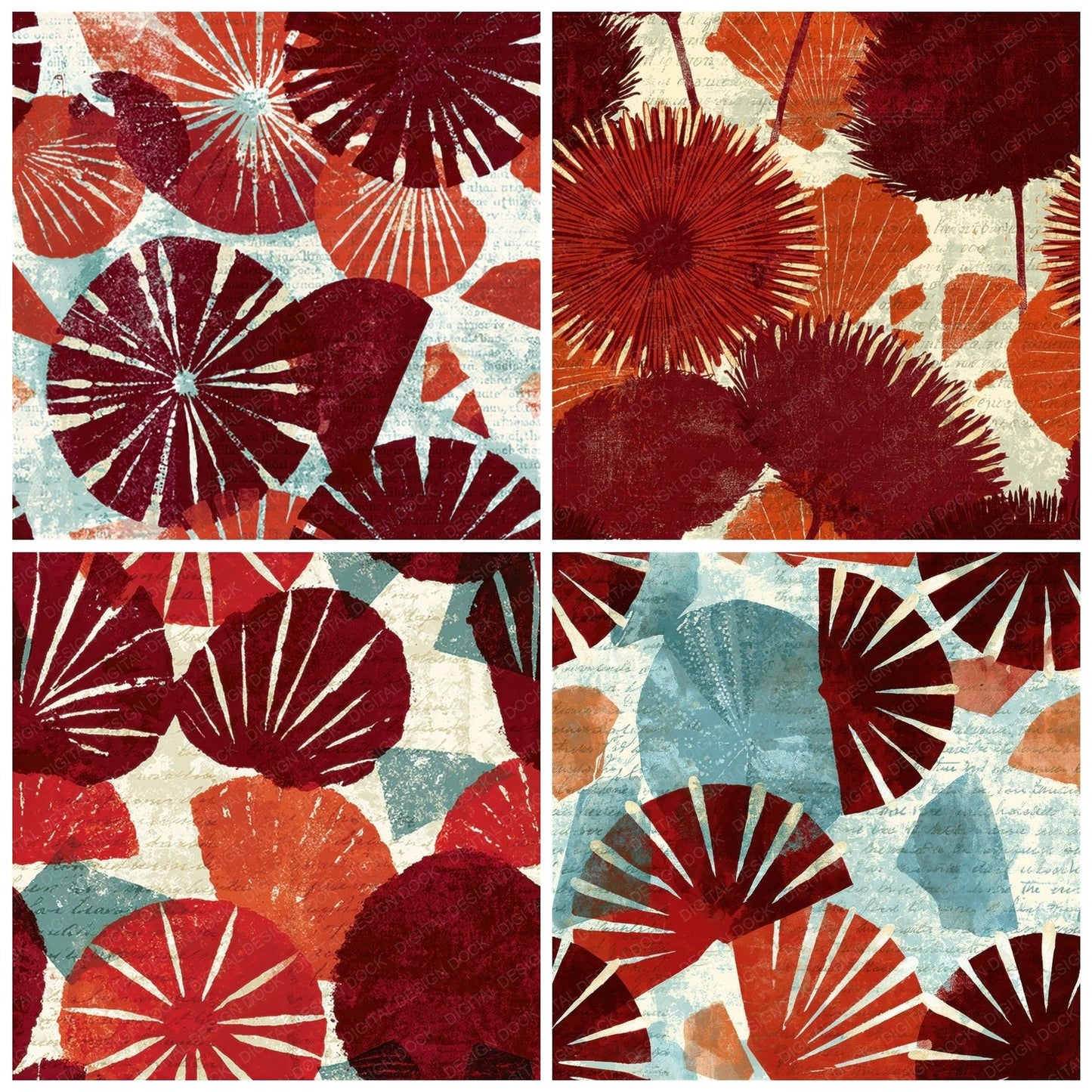 Woodblock Urchin Shell Claret Seamless Digital Paper Pack (DDD012604)