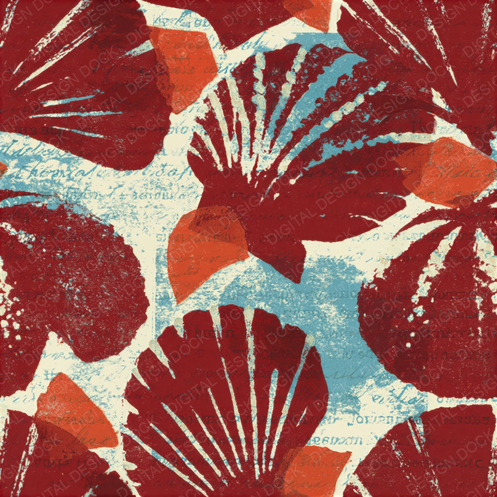 Woodblock Urchin Shell Claret Seamless Digital Paper Pack (DDD012604)