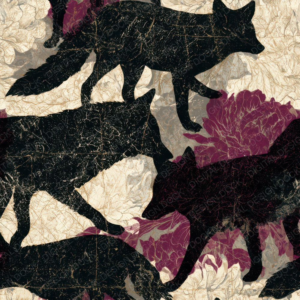 Antique Botanical Kitsune Oxblood Digital Paper Pack (DDD012605)