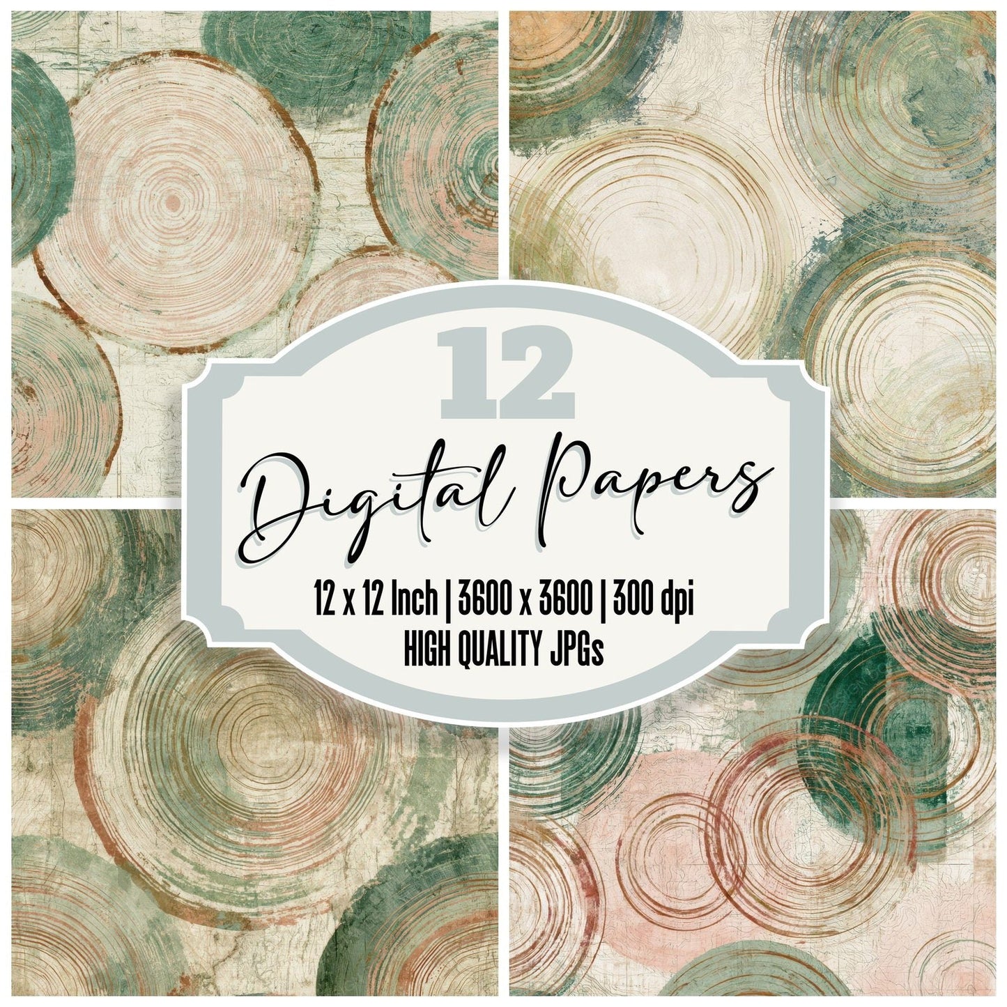 Antique Map Concentric Rings Bone Digital Paper Pack (DDD012606)