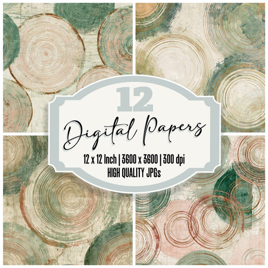 Antique Map Concentric Rings Bone Digital Paper Pack (DDD012606)