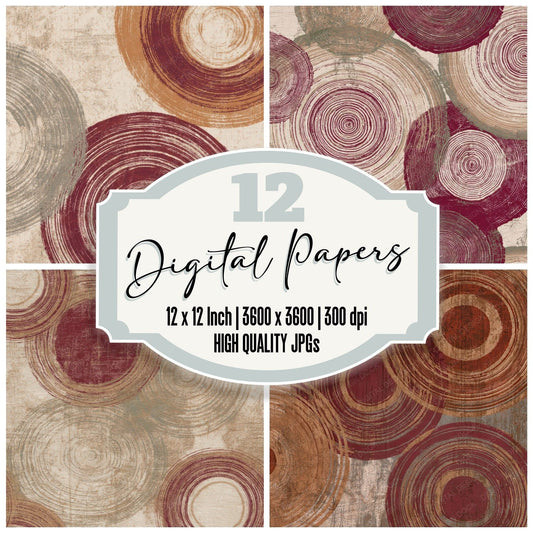 Mezzotint Concentric Rings Cinnamon Burgundy Digital Paper Pack (DDD012608)