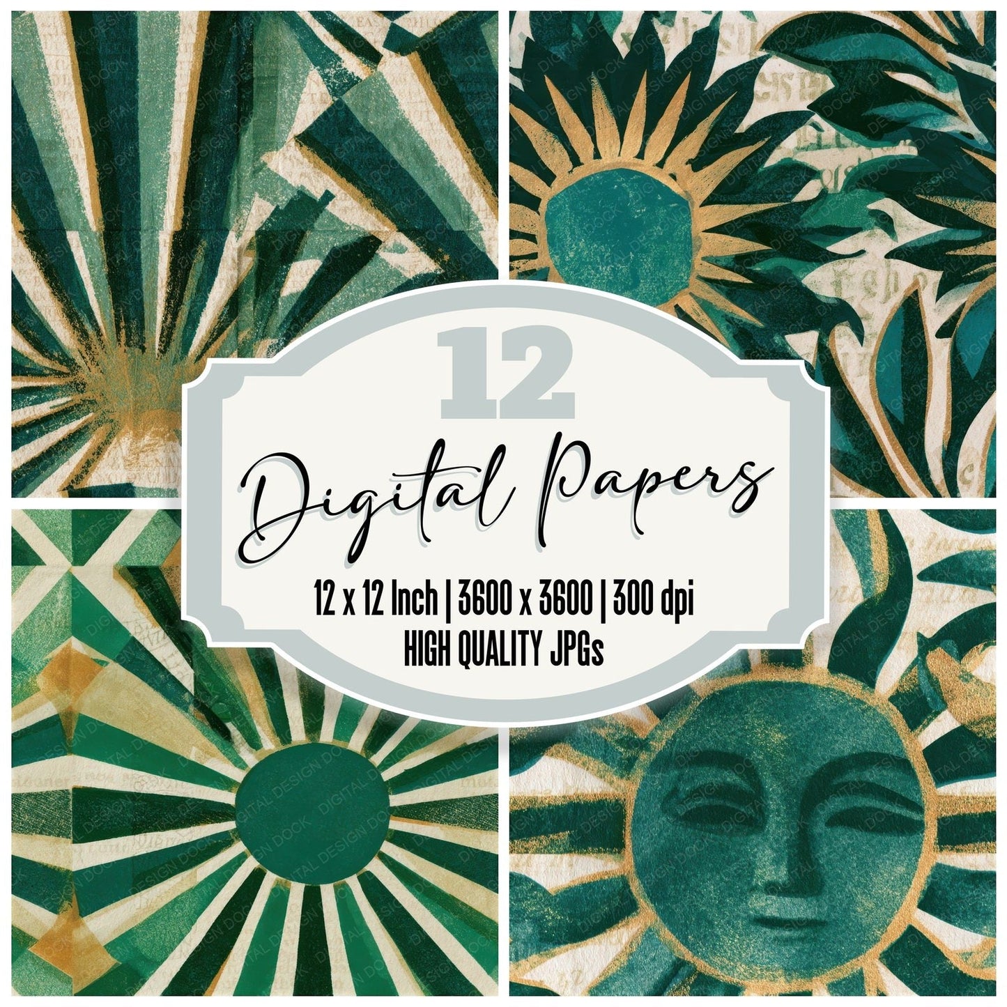 Risograph Sun Emerald Parchment Seamless Digital Paper Pack (DDD012609)