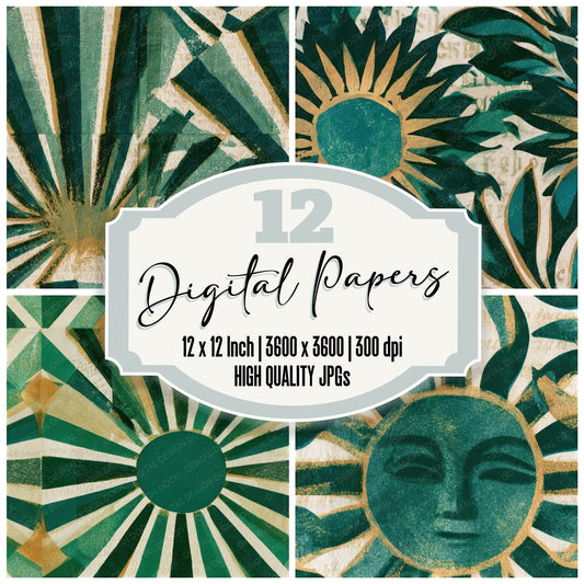 Risograph Sun Emerald Parchment Seamless Digital Paper Pack (DDD012609)