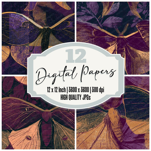 Screenprint Luna Moth Aubergine Seamless Digital Paper Pack (DDD012610)