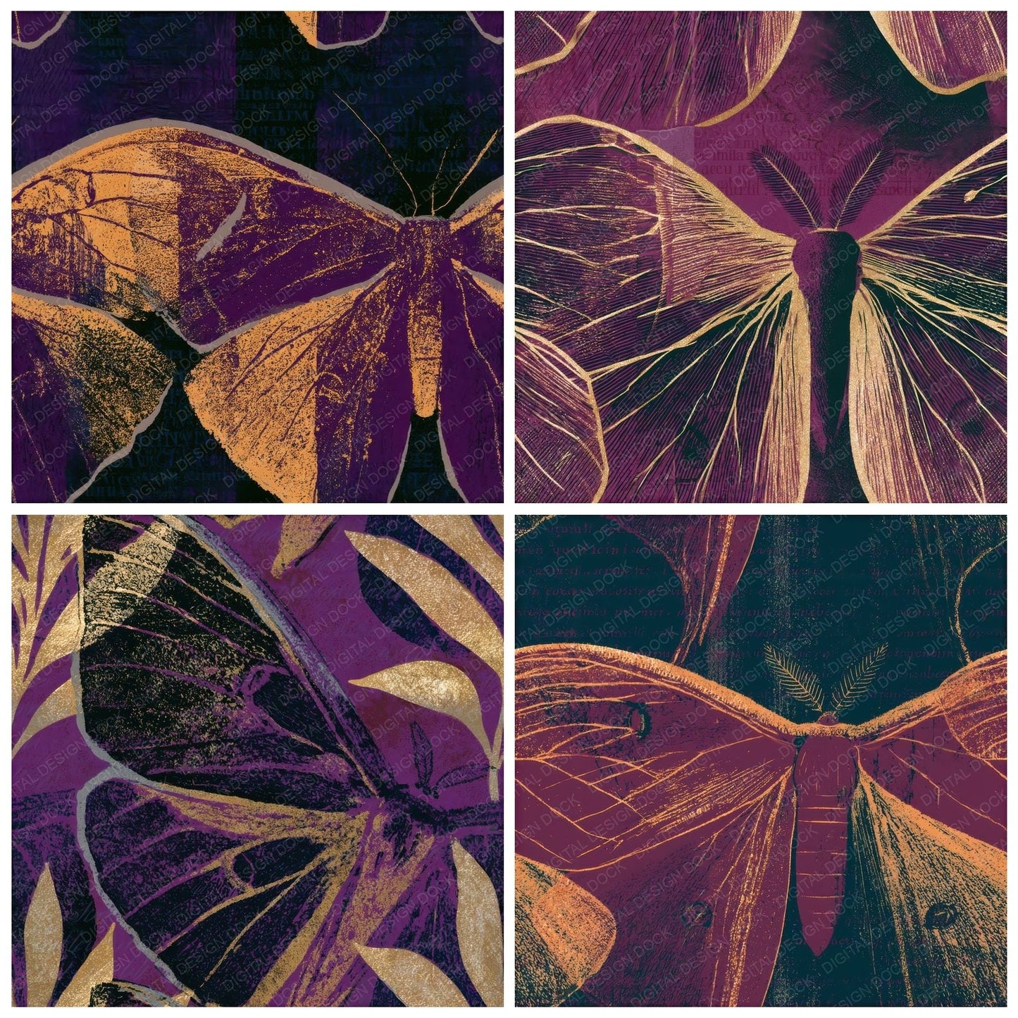 Screenprint Luna Moth Aubergine Seamless Digital Paper Pack (DDD012610)