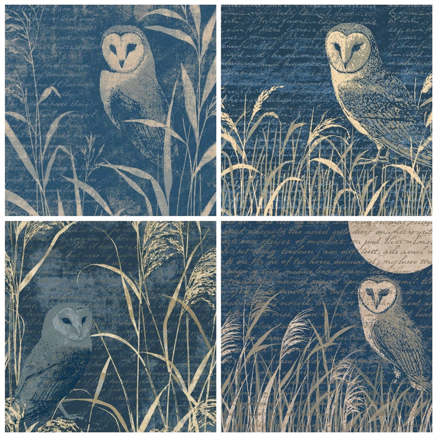Woodblock Barn Owl Midnight Digital Paper Pack (DDD012611)