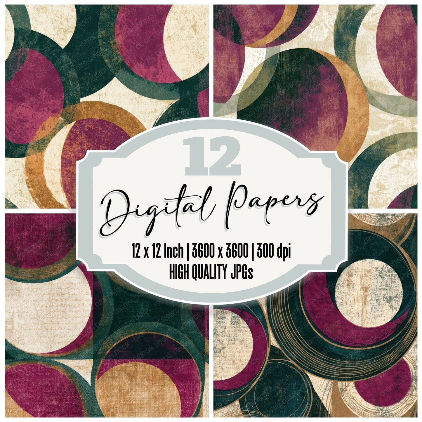 Woodblock Eclipse Magenta Cream Digital Paper Pack (DDD012614)