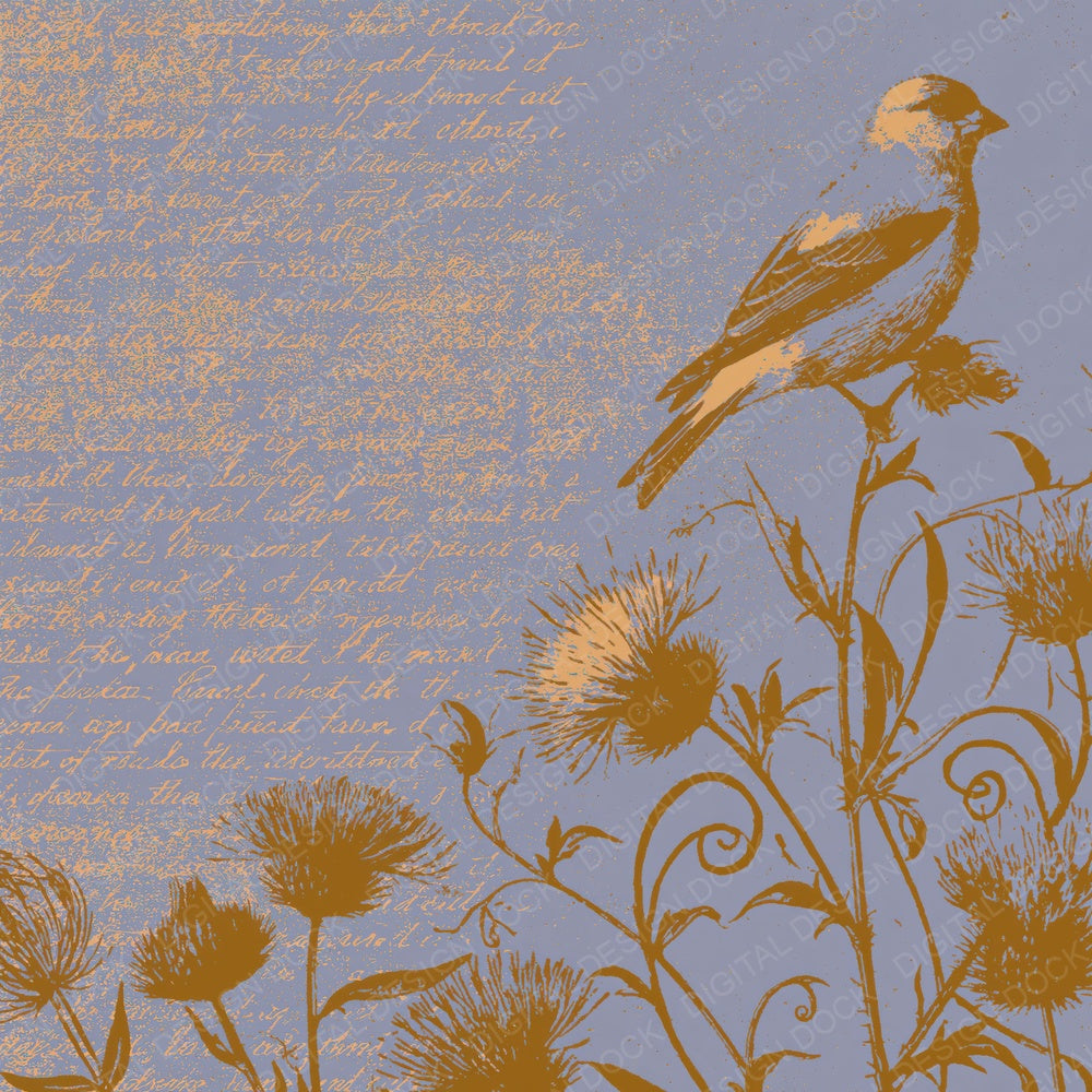 Woodblock Goldfinch Thistle Honey Digital Paper Pack (DDD012616)