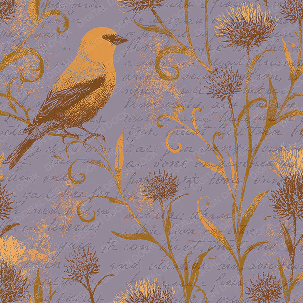 Woodblock Goldfinch Thistle Honey Digital Paper Pack (DDD012616)