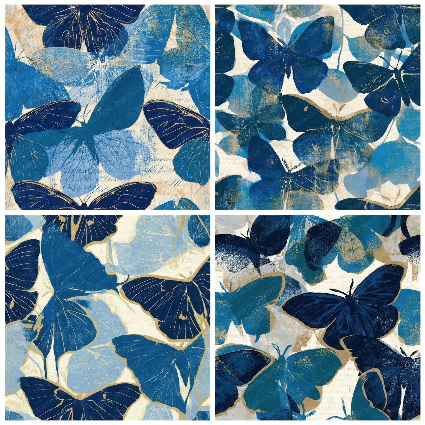 Woodblock Luna Moths Sapphire Seamless Digital Paper Pack (DDD012617)