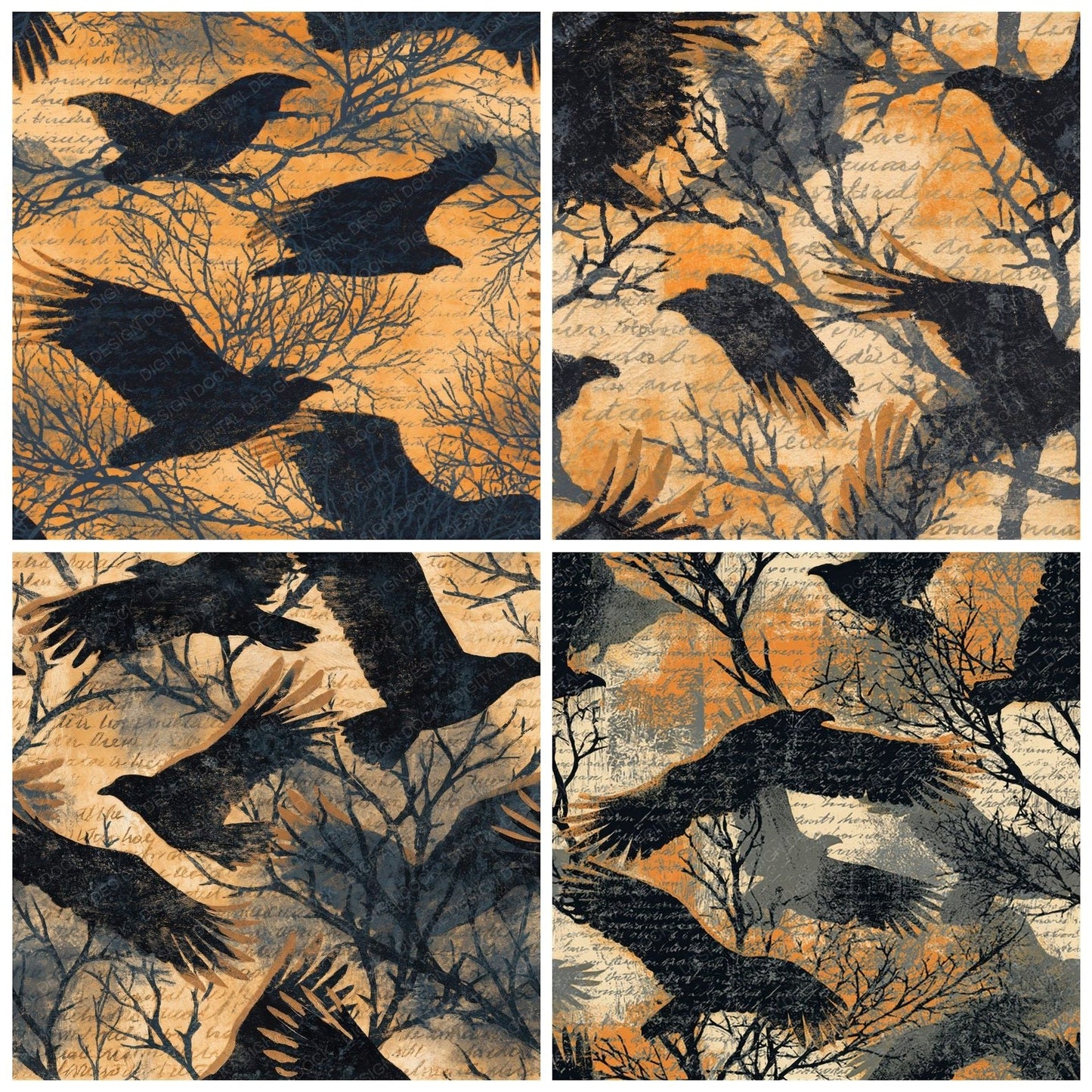 Woodblock Vulture Thorn Apricot Seamless Digital Paper Pack (DDD012620)