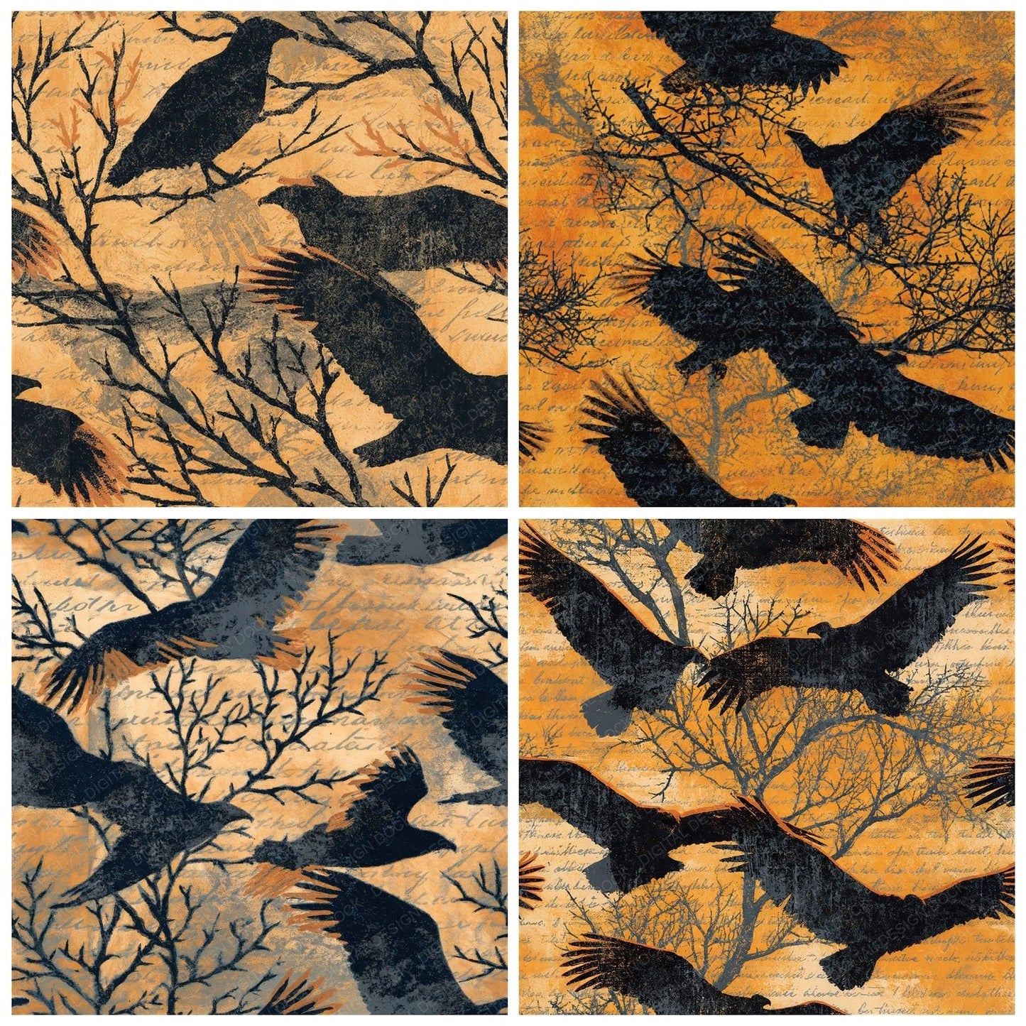 Woodblock Vulture Thorn Apricot Seamless Digital Paper Pack (DDD012620)