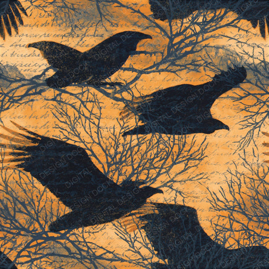 Woodblock Vulture Thorn Apricot Seamless Digital Paper Pack (DDD012620)