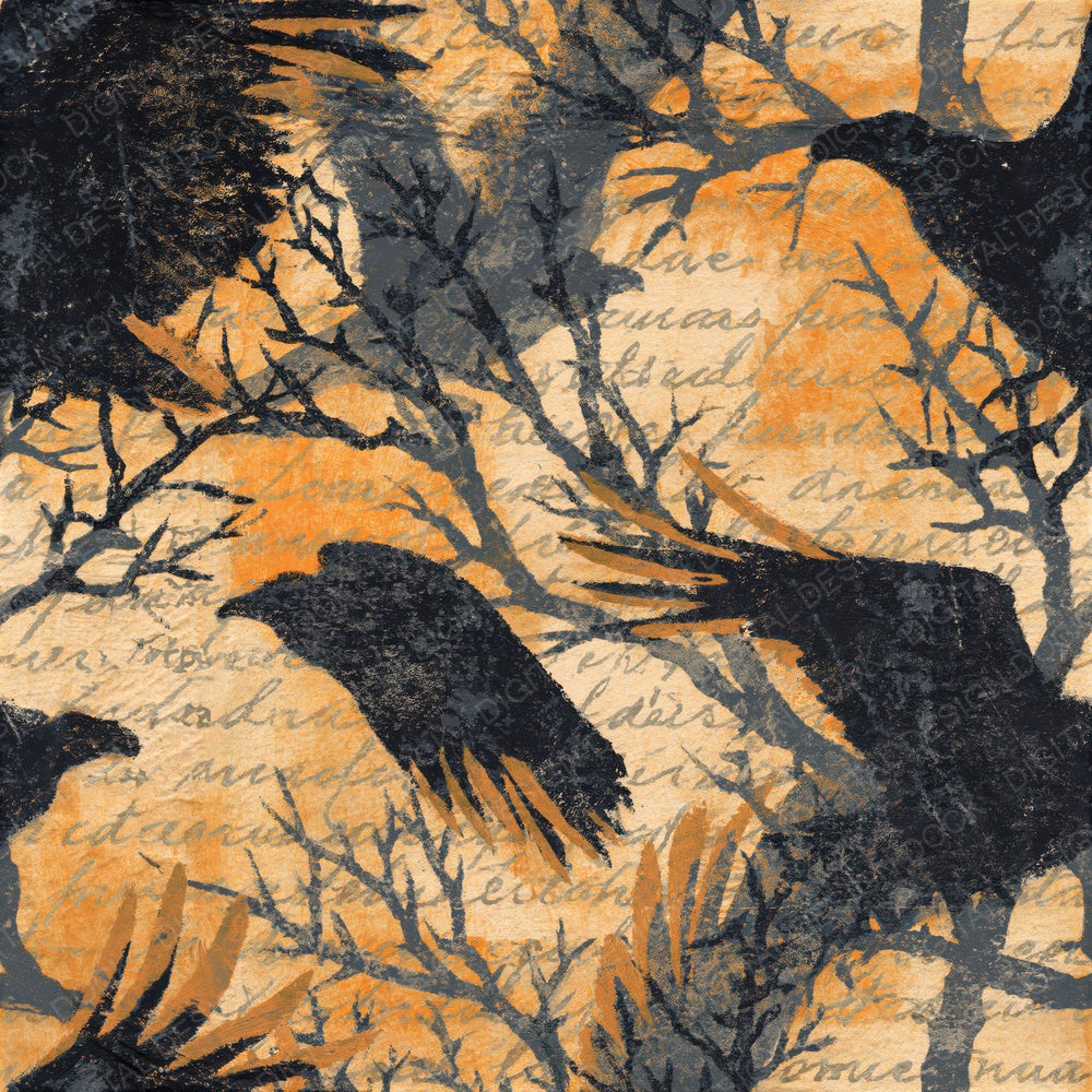 Woodblock Vulture Thorn Apricot Seamless Digital Paper Pack (DDD012620)