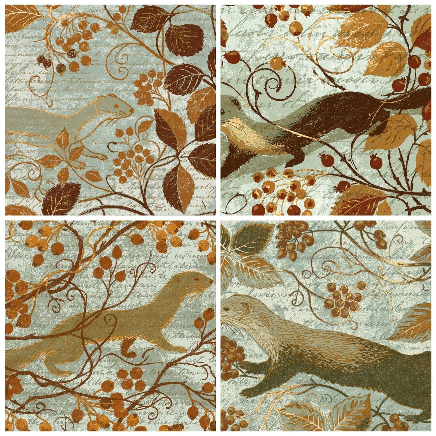 Woodblock Weasel Bramble Hazel Digital Paper Pack (DDD012621)