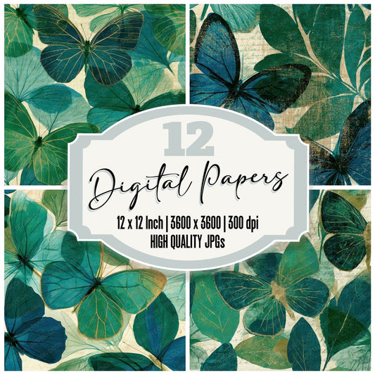 X Ray Butterfly Emerald Parchment Digital Paper Pack (DDD012622)