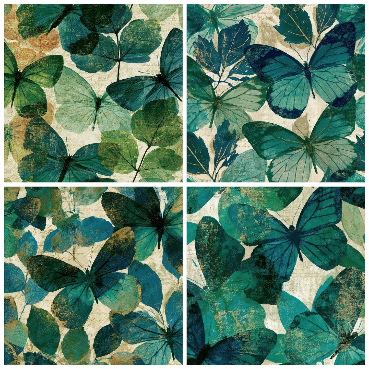 X Ray Butterfly Emerald Parchment Digital Paper Pack (DDD012622)