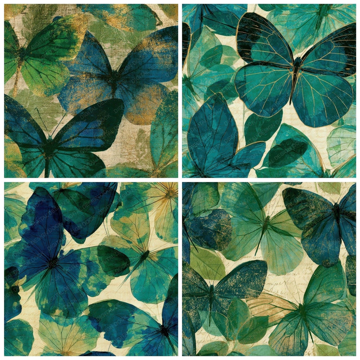 X Ray Butterfly Emerald Parchment Digital Paper Pack (DDD012622)