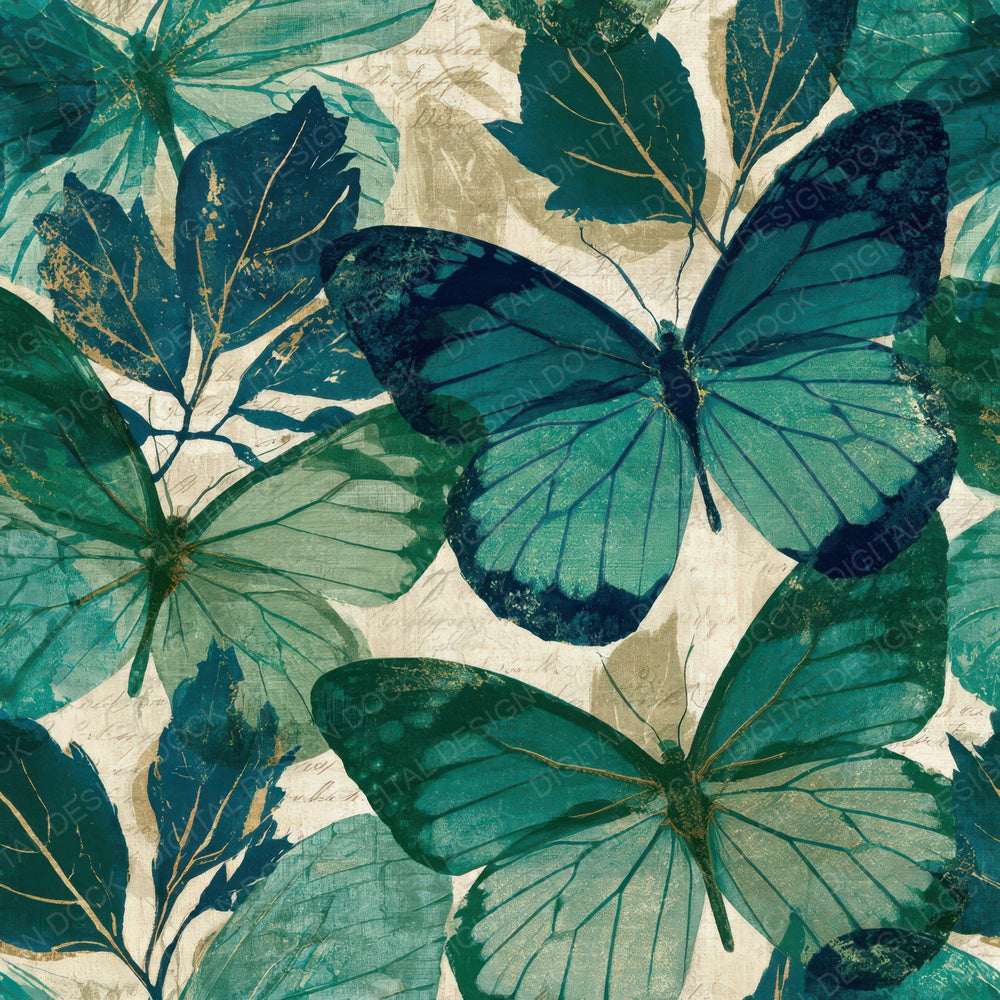 X Ray Butterfly Emerald Parchment Digital Paper Pack (DDD012622)