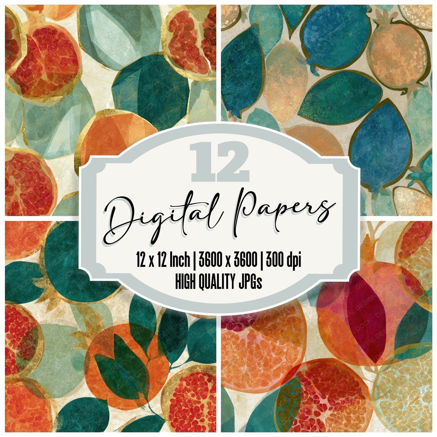 X Ray Pomegranate Jade Bone Digital Paper Pack (DDD012624)