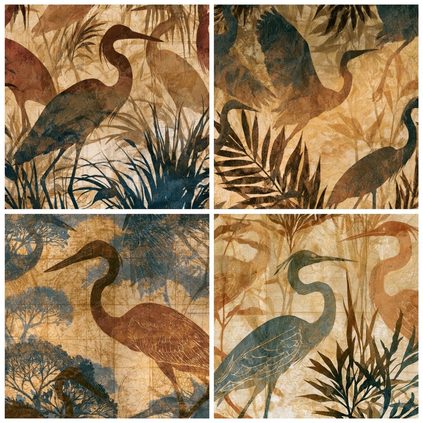 Antique Botanical Heron Sepia Digital Paper Pack (DDD012625)