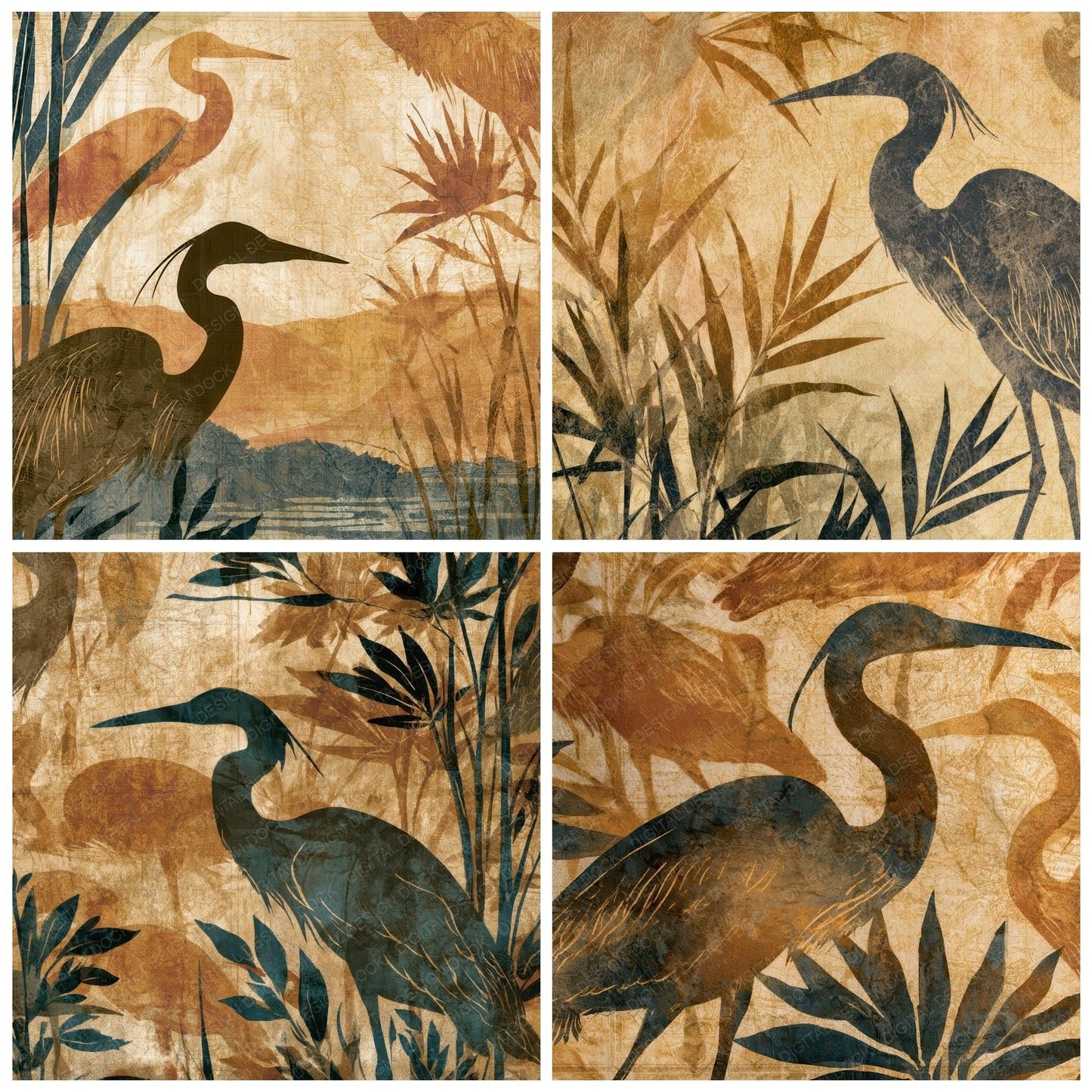 Antique Botanical Heron Sepia Digital Paper Pack (DDD012625)