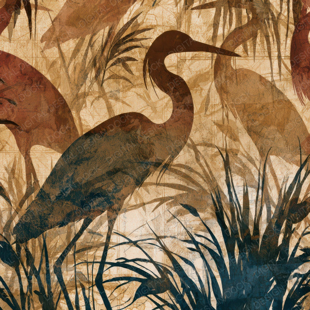 Antique Botanical Heron Sepia Digital Paper Pack (DDD012625)