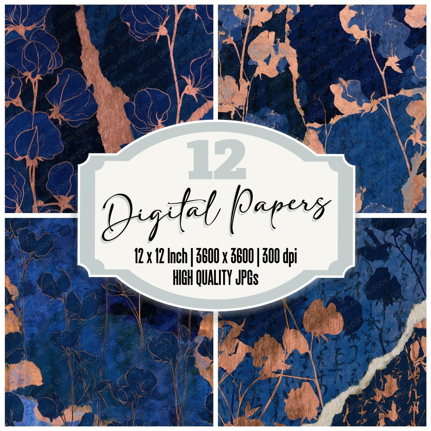 Collage Sweet Pea Midnight Silver Digital Paper Pack (DDD012627)