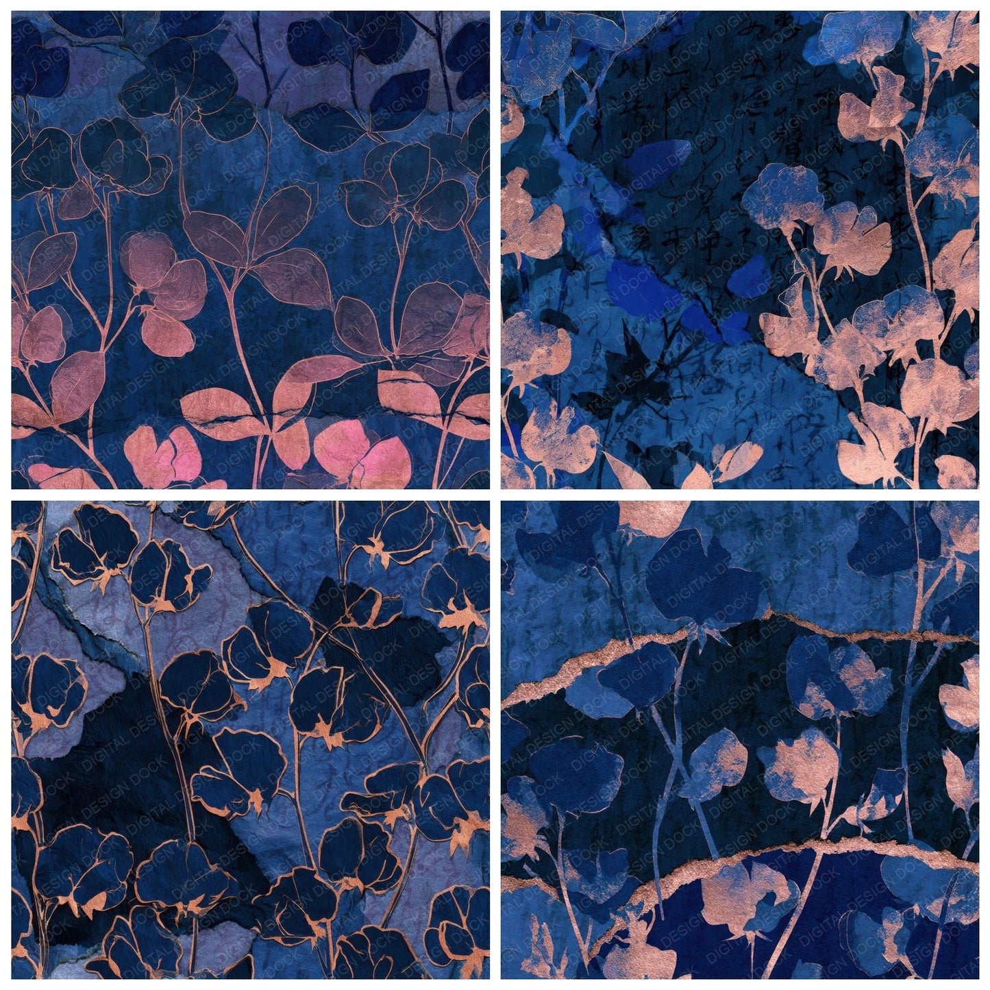 Collage Sweet Pea Midnight Silver Digital Paper Pack (DDD012627)