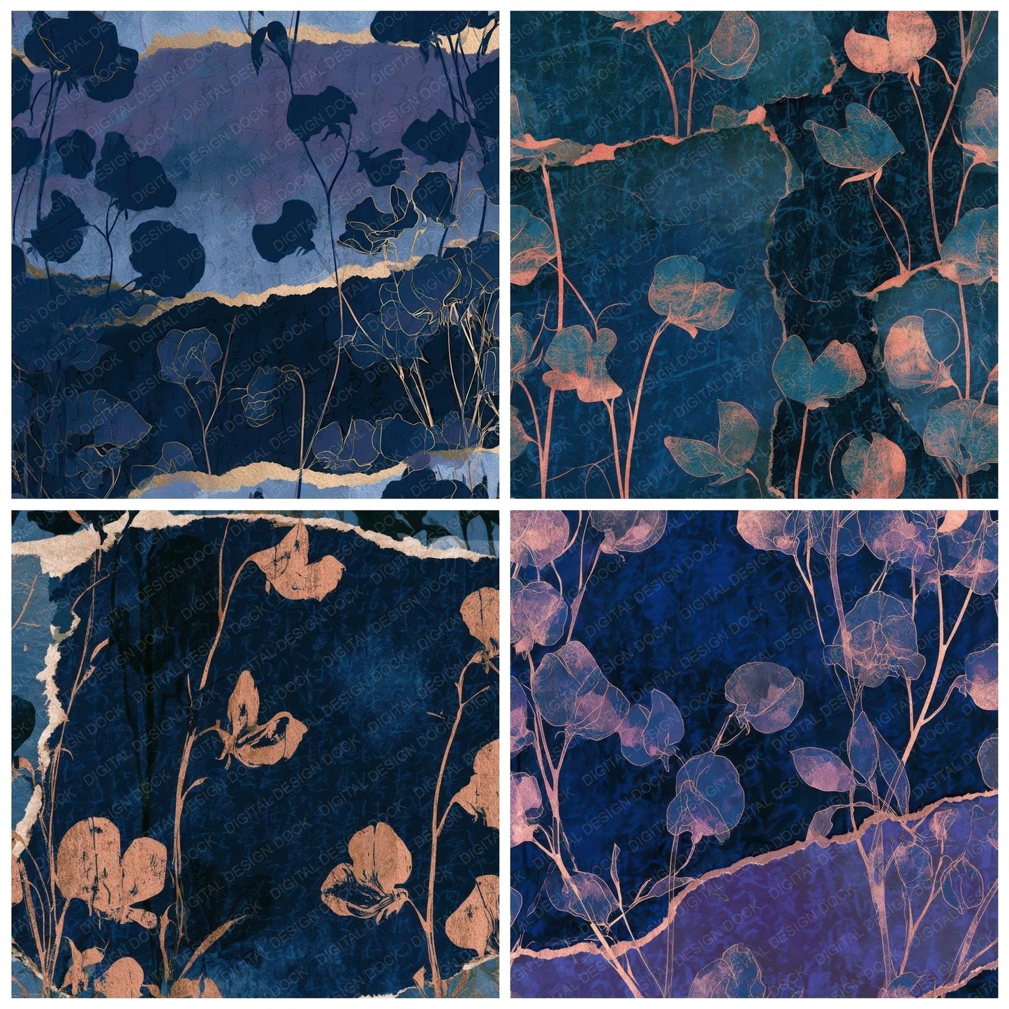 Collage Sweet Pea Midnight Silver Digital Paper Pack (DDD012627)
