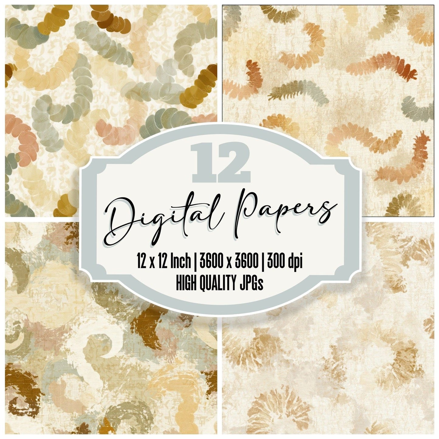 Embroidery Caterpillar Oyster Clay Digital Paper Pack (DDD012629)
