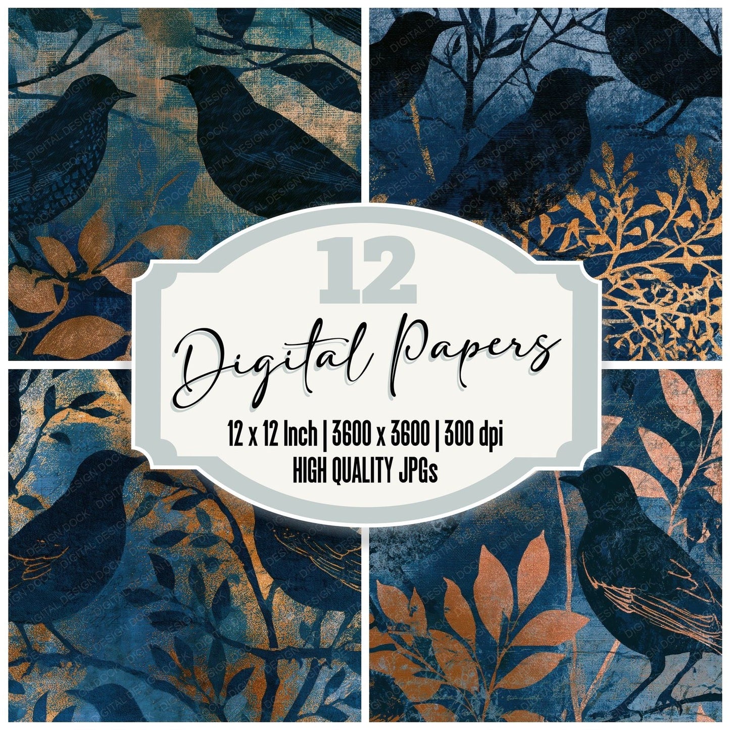Embroidery Thrush Midnight Silver Digital Paper Pack (DDD012630)