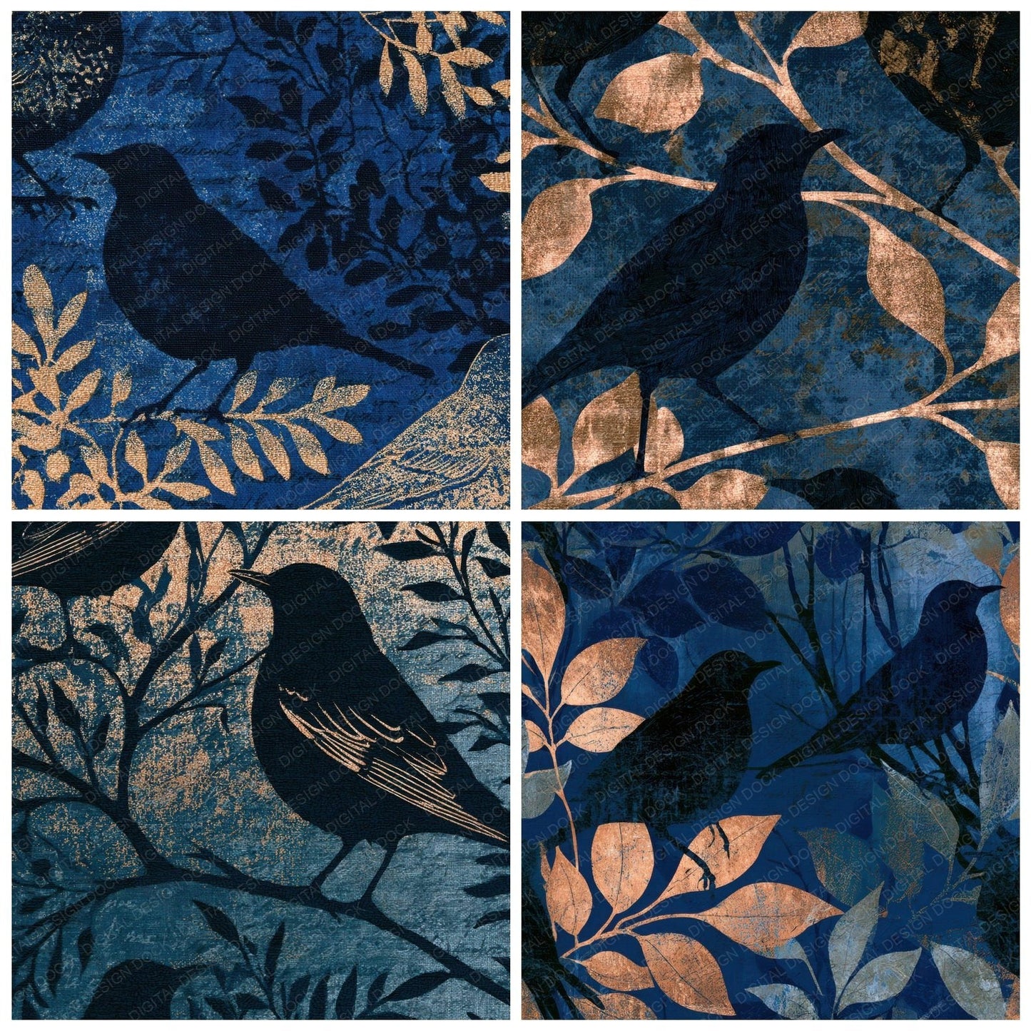 Embroidery Thrush Midnight Silver Digital Paper Pack (DDD012630)