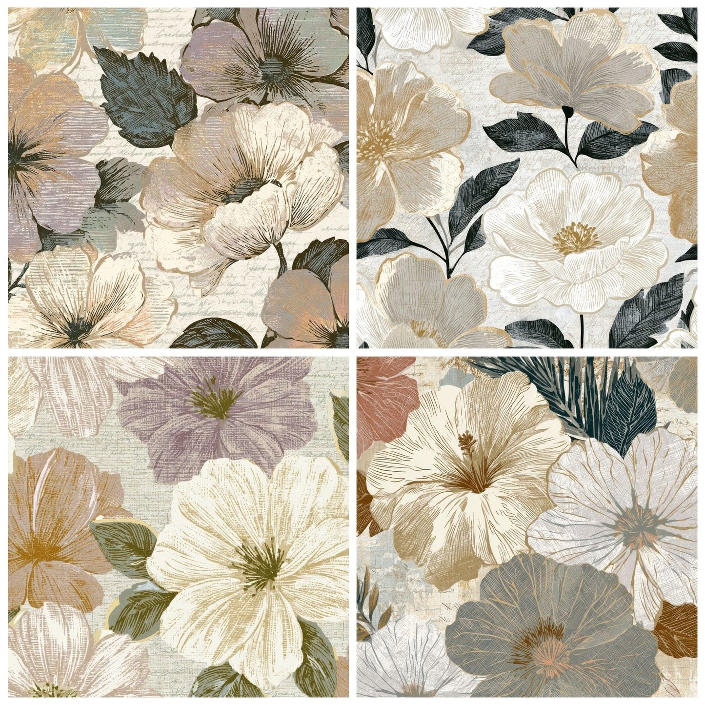 Engraving Block Print Florals Bone Digital Paper Pack (DDD012631)