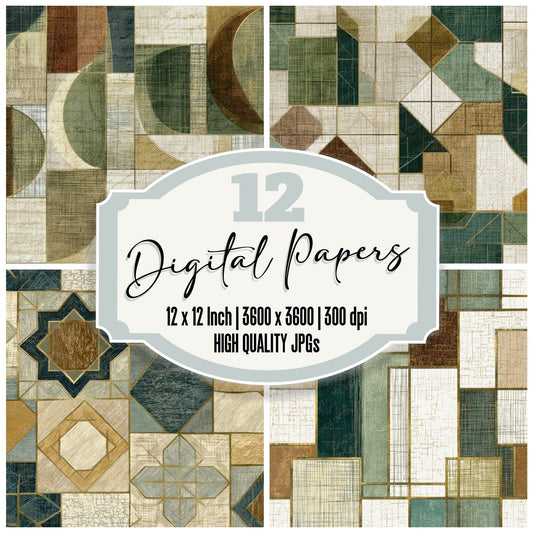 Engraving Tile Mosaic Tobacco Sage Digital Paper Pack (DDD012633)