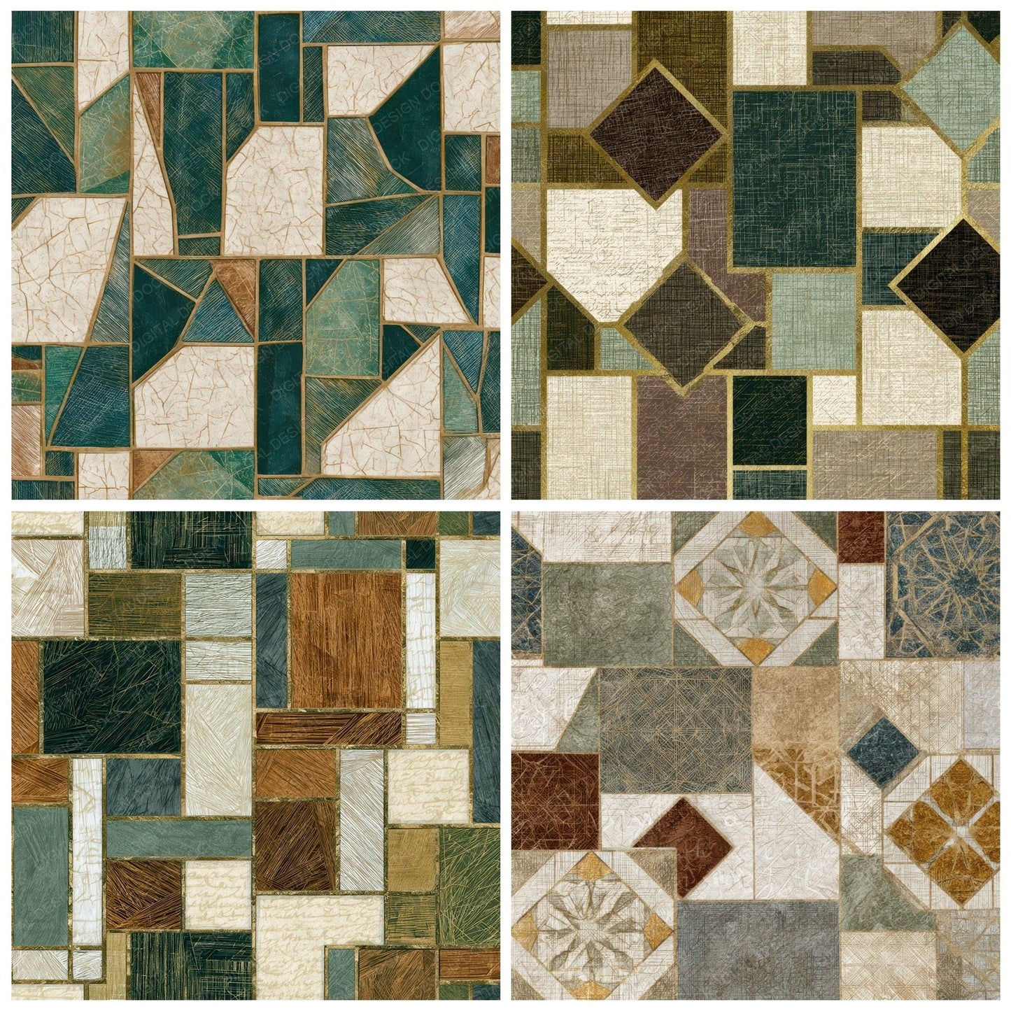 Engraving Tile Mosaic Tobacco Sage Digital Paper Pack (DDD012633)
