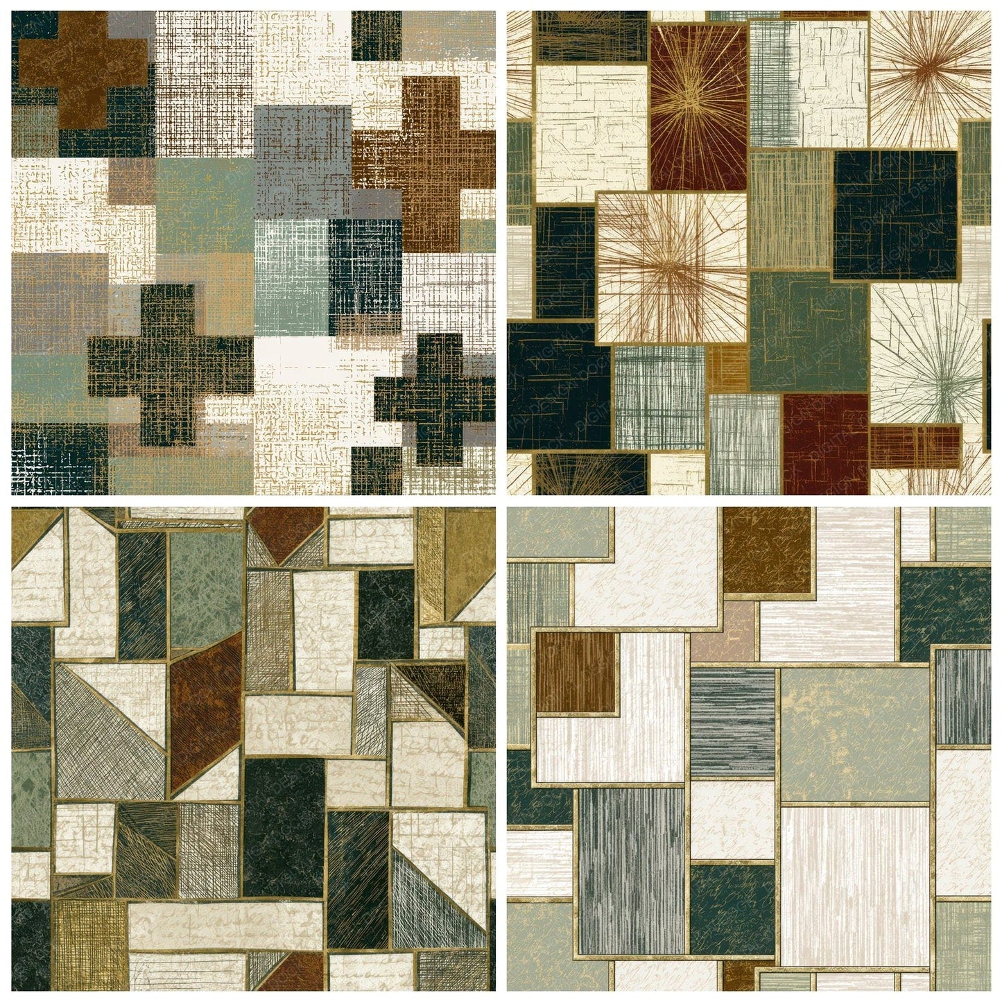 Engraving Tile Mosaic Tobacco Sage Digital Paper Pack (DDD012633)