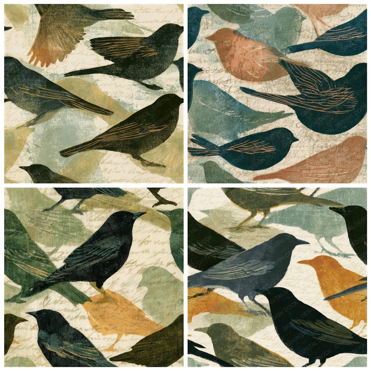 Etching Blackbirds Adobe Sage Seamless Digital Paper Pack (DDD012634)