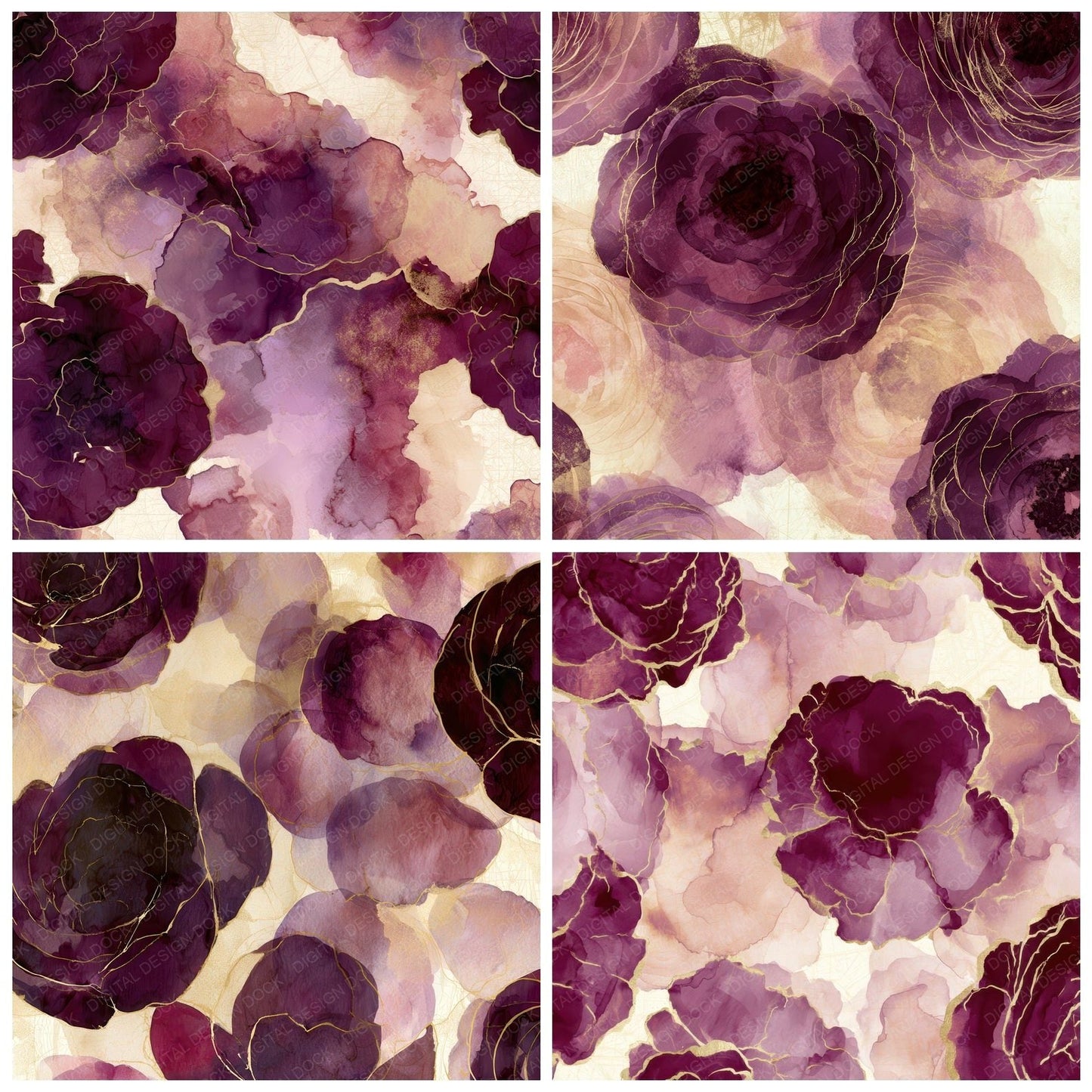 Ink Wash Ranunculus Plum Cream Digital Paper Pack (DDD012636)