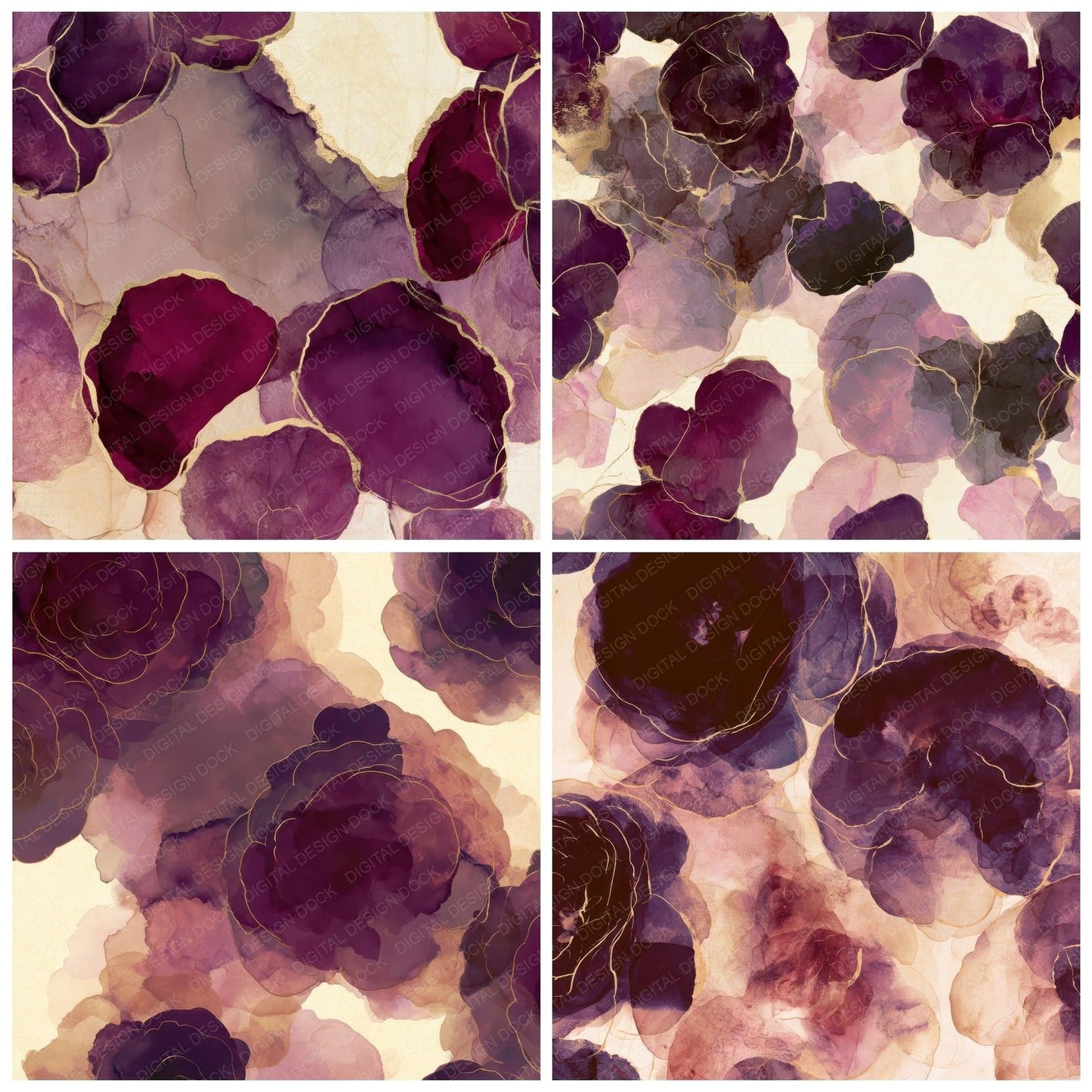 Ink Wash Ranunculus Plum Cream Digital Paper Pack (DDD012636)