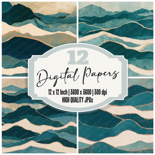 Letterpress Desert Dunes Teal Bone Digital Paper Pack (DDD012637)