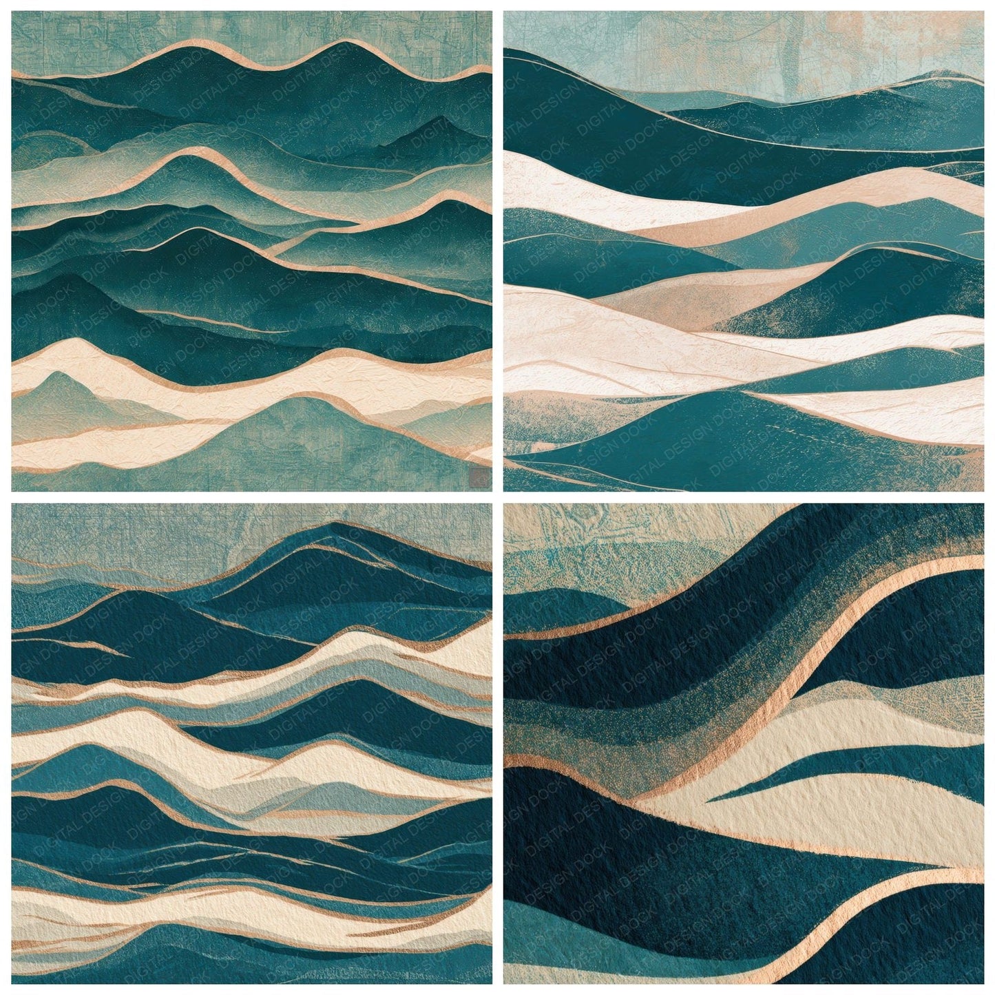 Letterpress Desert Dunes Teal Bone Digital Paper Pack (DDD012637)