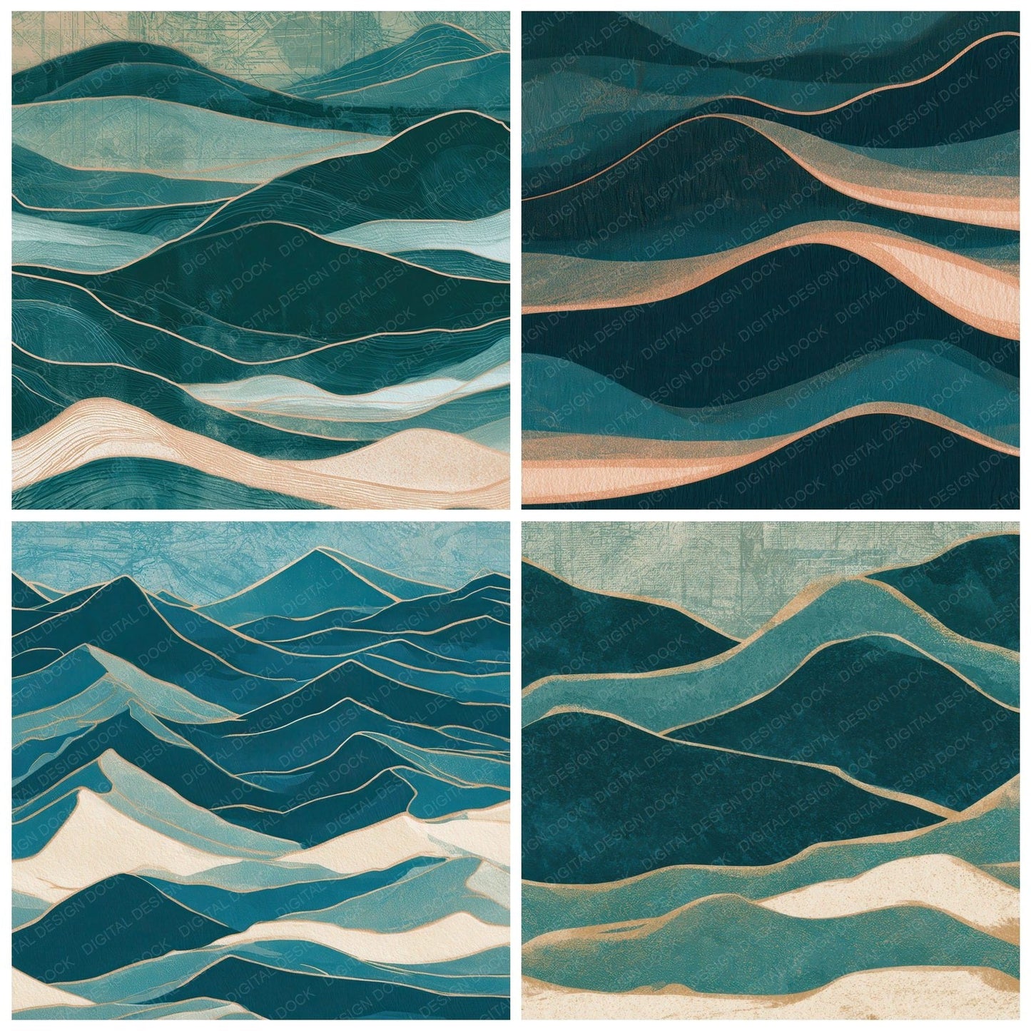 Letterpress Desert Dunes Teal Bone Digital Paper Pack (DDD012637)