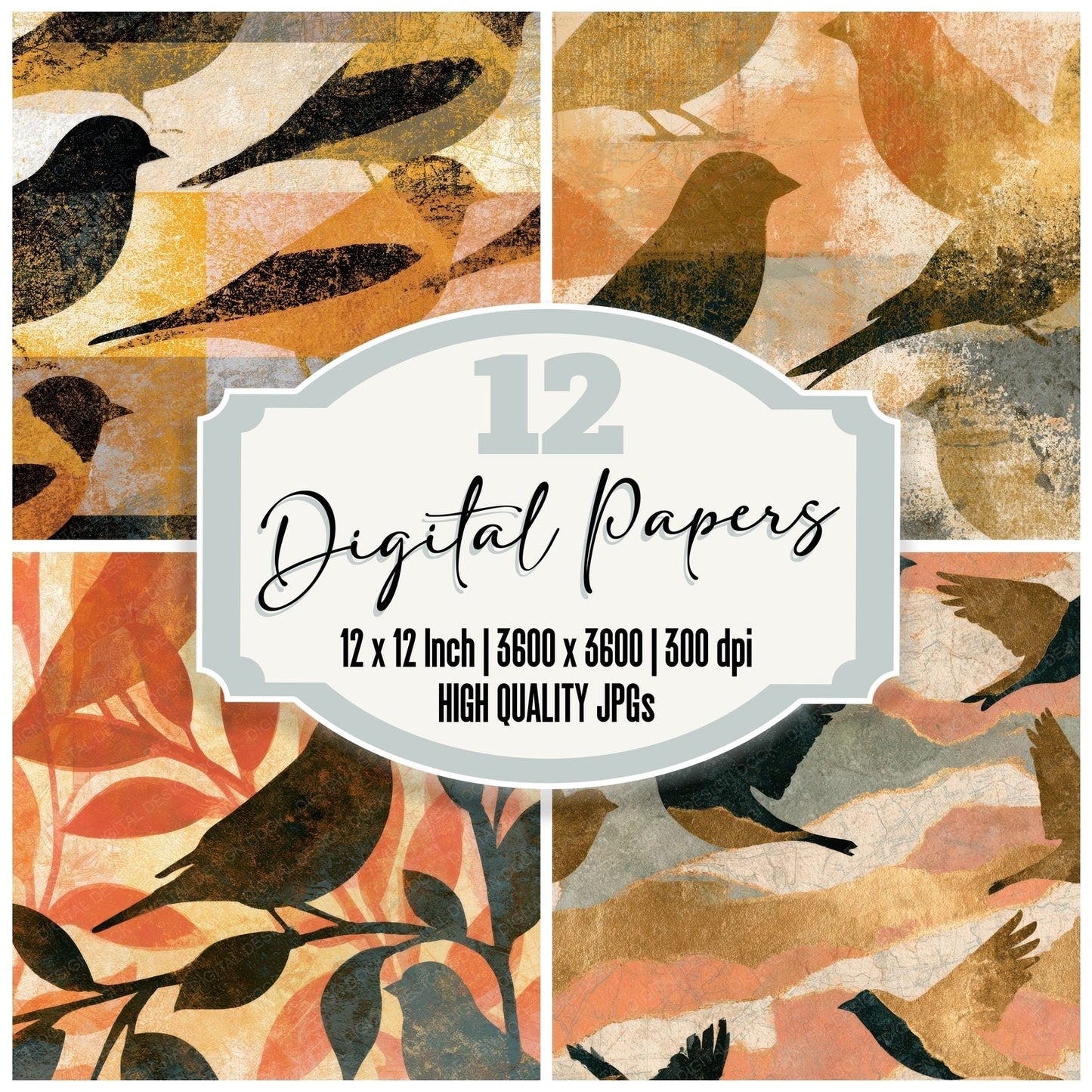 Lithograph Goldfinch Peach Cream Digital Paper Pack (DDD012638)