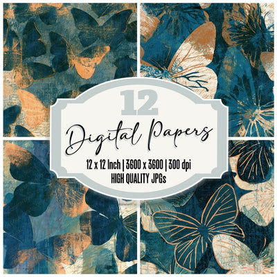 Monoprint Butterfly Wings Teal Bone Digital Paper Pack (DDD012639)