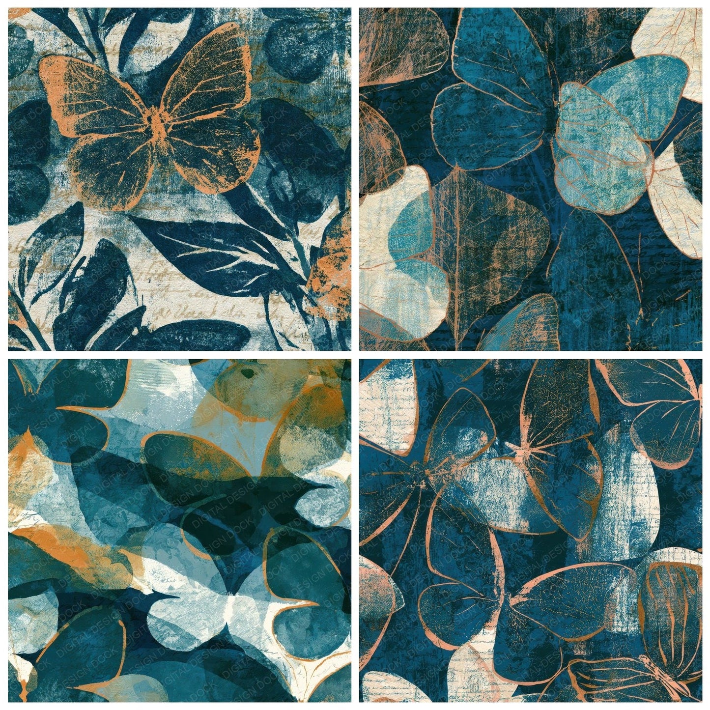 Monoprint Butterfly Wings Teal Bone Digital Paper Pack (DDD012639)