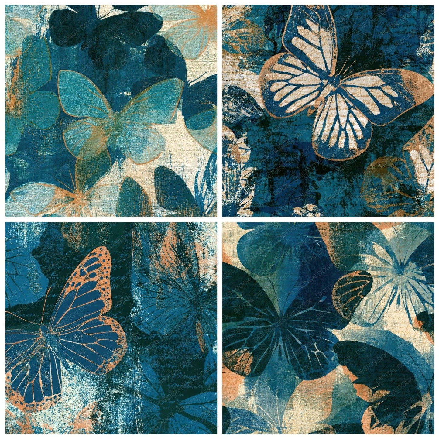 Monoprint Butterfly Wings Teal Bone Digital Paper Pack (DDD012639)
