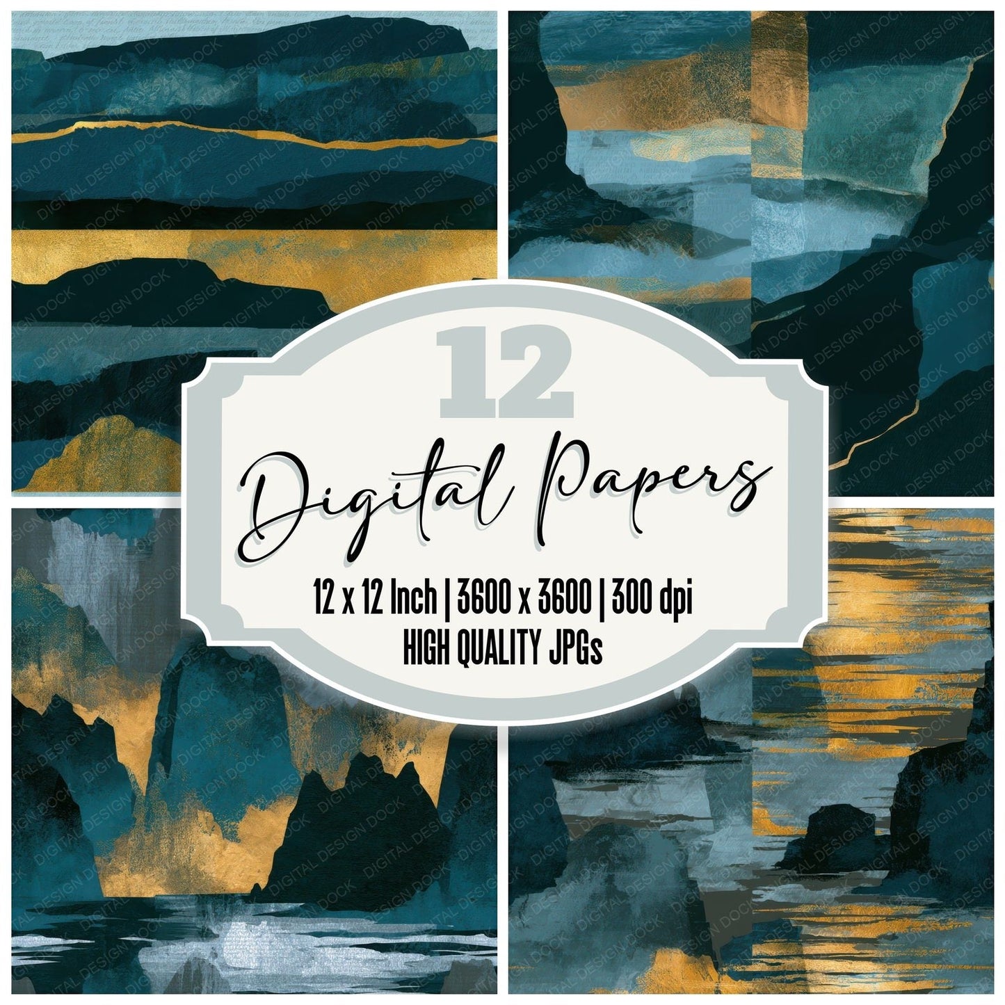 Papercut Coastal Cliffs Teal Brass Seamless Digital Paper Pack (DDD012640)
